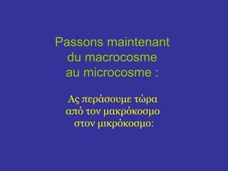 Passons maintenant 
du macrocosme 
au microcosme : 
Ας περάσουμε τώρα 
από τον μακρόκοσμο 
στον μικρόκοσμο: 
 