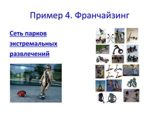 Пример 4. Франчайзинг 
Сеть парков 
экстремальных 
развлечений 
 