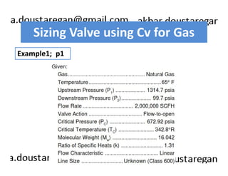 Sizing Valve using Cv for Gas 
Example1; p1 
 