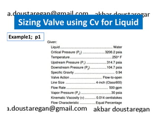 Sizing Valve using Cv for Liquid 
Example1; p1 
 