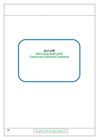 ا لفصل ا لرابع 
ا لحممال ا لكهربية ومعدات ا لتحكم 
Control and Utilization Equipment 
أسس الكهرباء وطرق عمل التمديدات الكهربائية 
58 
 
