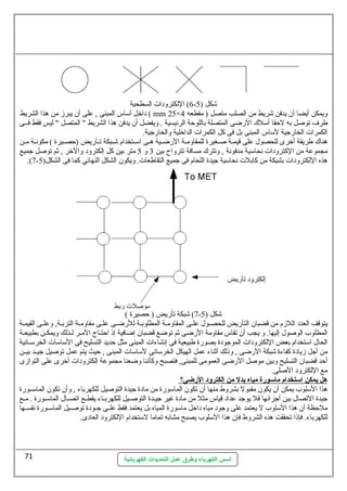 6) اللكترودات السطحية - شكل ( 5 
داخل أسماس المبنى , عطلى أن يبرز من هذا الشريط ( mm 25× ويمكن أيضا أن يدفن شريط من الصلب متصل ( مقطعه 4 
طرف توصلل به لحظقا أسملك الرضى المتصلة باللوحظة الرئيسية . ويفضل أن يدفن هذا الشريط " المتصل " ليس فقط فسسى 
الكمرات الخارجية لسماس المبنى بل فى كل الكمرات الداخلية والخارجية. 
هناك طريقة أخرى للحصول عطلى قيمسسة صلسسغيرة للمقاومسسة الرضسسية هسسى اسمسستخدام شسسبكة تسسأريض (حظصسسيرة ) مكونهسسة مسسن 
مجموعطة من الكترودات نهحاسمية مدفونهة , وتترك مسافة تترواح بين 3 و 5 متر بين كل إلكترود والخر , ثم توصلل جميع 
.(7- هذه اللكترودات بشبكة من كابلت نهحاسمية جيدة اللحام فى جميع التقاطعات. ويكون الشكل النهائي كما فى الشكل( 5 
7) شبكة تأريض ( حظصيرة ) - شكل ( 5 
يتوقف العدد اللزم من قضبان التأريض للحصسول عطلسى المقاومسسة المطلوبسة للرضسسى عطلسى مقاومسسة التربسة, وعطلسى القيمسة 
المطلوب الوصلول إليها. و يجب أن تقاس مقاومة الرضى ثم توضع قضبان إضافية إذ احظتسساج المسسر لسسذلك ويمكسسن بطبيعسسة 
الحال اسمتخدام بعض اللكترودات الموجودة بصورة طبيعية فى إنهشاءات المبنى مثل حظديد التسليح فى السماسمات الخرسمسسانهية 
من أجل زيادة كفاءة شبكة الرضى , وذلك أثناء عطمل الهيكل الخرسمانهى لسماسمات المبنى , حظيث يتم عطمل توصليل جيسسد بيسسن 
أحظد قضبان التسليح وبين موصلل الرضى العمومى للمبنى, فتصبح وكأنهنا وضعنا مجموعطة إلكترودات أخرى عطلى التوازى 
مع اللكترود الصللى. 
هل يمكن ا ستخدام ماسورة مياه بدل من إ لكترود ا لرضي؟ 
هذا السملوب يمكن أن يكون مقبول بشروط منها أن تكون الماسمورة من مادة جيدة التوصليل للكهرباء , وأن تكون الماسمسسورة 
جيدة التصال بين أجزائها فل يوجد عطداد قياس مثل من مادة غير جيسسدة التوصلسسيل للكهربسساء يقطسسع اتصسسال الماسمسسورة . مسسع 
ملحظظة أن هذا السملوب ل يعتمد عطلى وجود مياه داخل ماسمورة المياه بل يعتمد فقط عطلسسى جسسودة توصلسسيل الماسمسسورة نهفسسسها 
للكهرباء. فإذا تحققت هذه الشروط فإن هذا السملوب يصبح مشابه تماما لسمتخدام اللكترود العادى. 
أسس الكهرباء وطرق عمل التمديدات الكهربائية 
71 
 