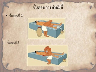 ขั้นตอนการทา มัมมี่ 
• ขัน้ตอนที่1 
ขัน้ตอนที่ 2 
 