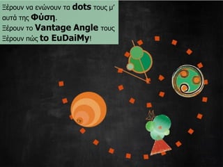 Ξέξνπλ λα ελώλνπλ ηα dotsηνπο κ’ απηά ηεο Φύζε. 
Ξέξνπλ ην Vantage Angle ηνπο 
Ξέξνπλ πώο to EuDaiMy!  
