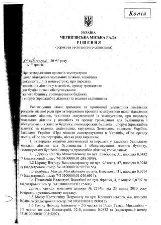 Земельні рішення Чернігівської міськради 40 сесії 6 скликання