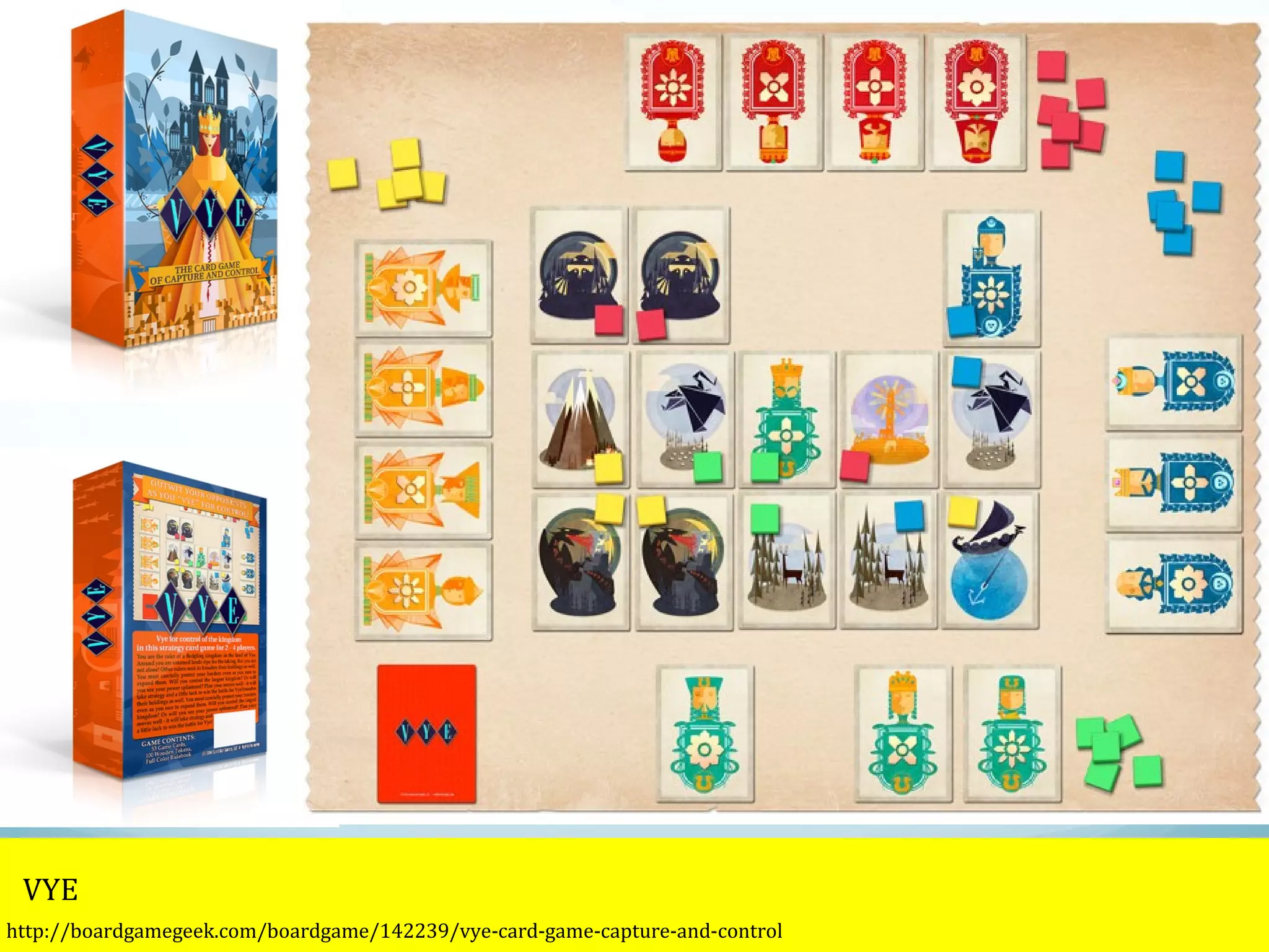 VYE 
http://boardgamegeek.com/boardgame/142239/vye-card-game-capture-and-control 
 