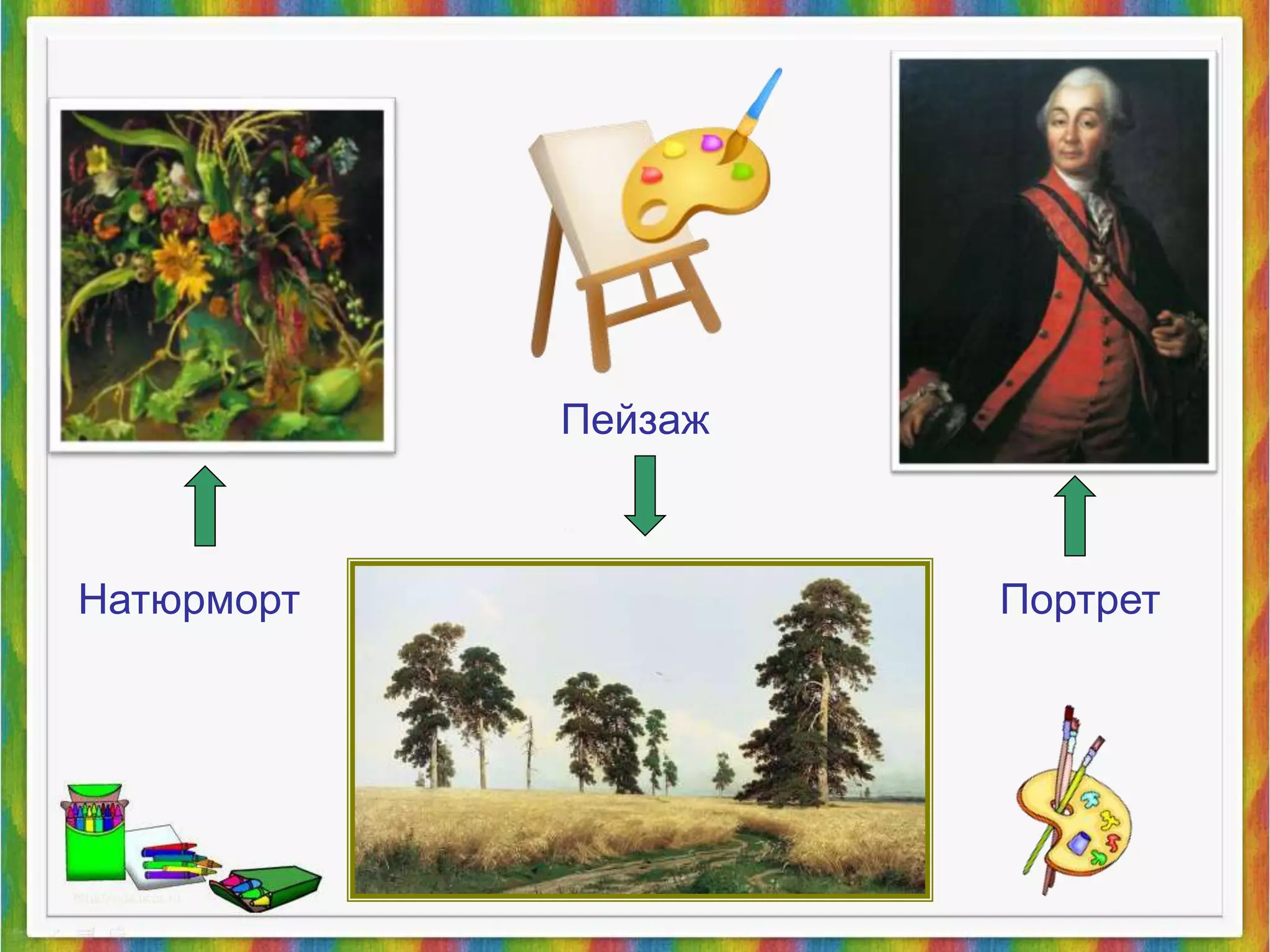 Пейзаж 
Натюрморт Портрет 
 