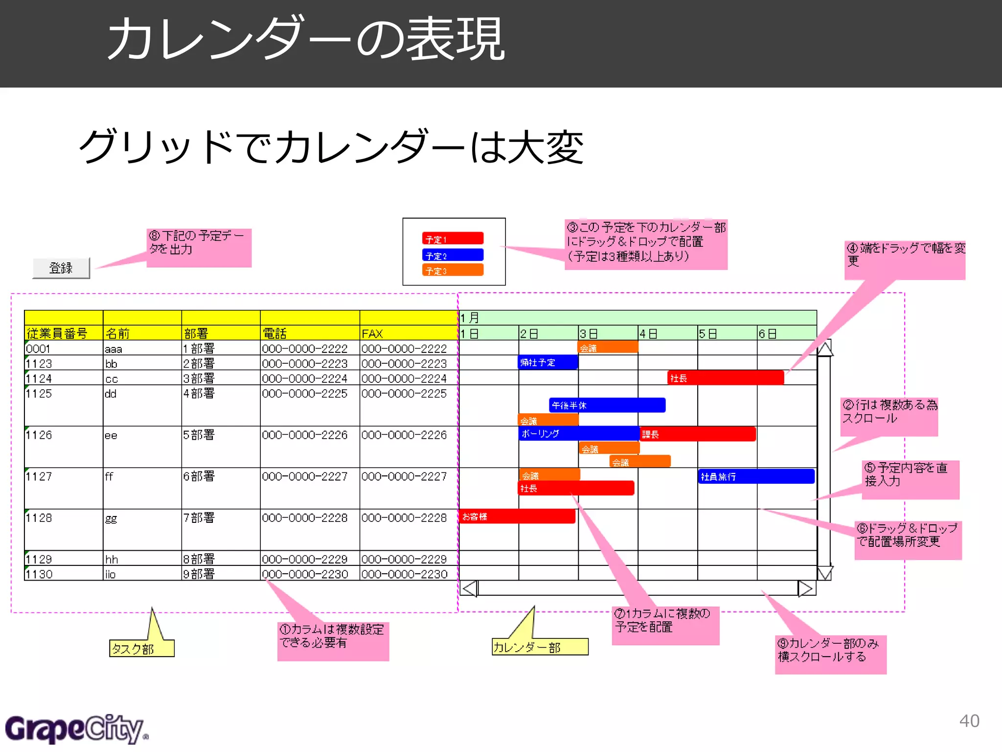 グリッドでカレンダーは大変 
40 
カレンダーの表現 
 