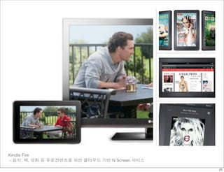 Kindle Fire 
- 음악, 책, 영화 등 유료컨텐츠를 위한 클라우드 기반 N Screen 서비스 
25 
 