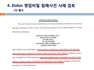 31 
4. Kolon 영업비밀 침해사건 사례 검토 - (3) 몰수  