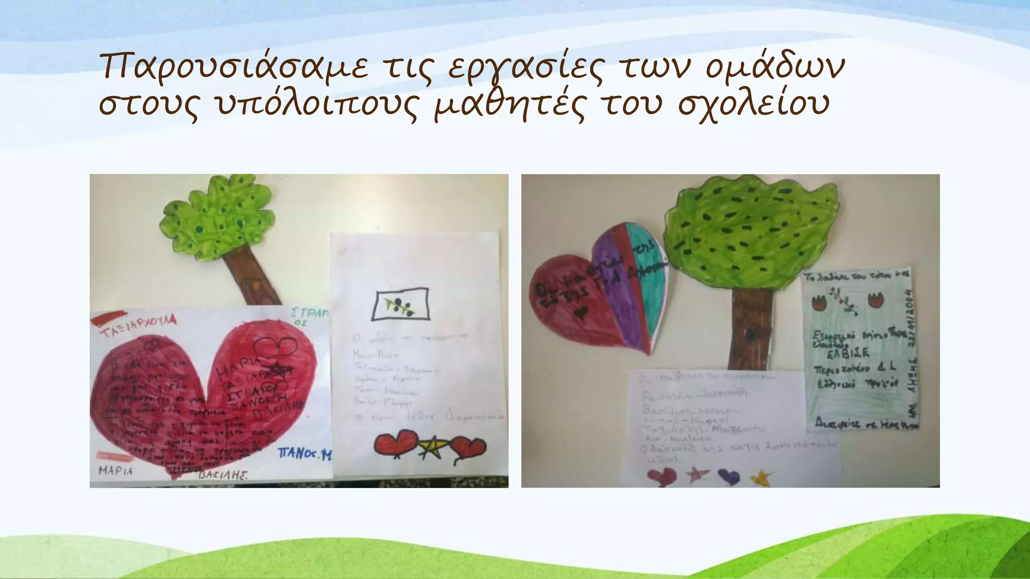 Παρουσιάσαμε τις εργασίες των ομάδων 
στους υπόλοιπους μαθητές του σχολείου 
 