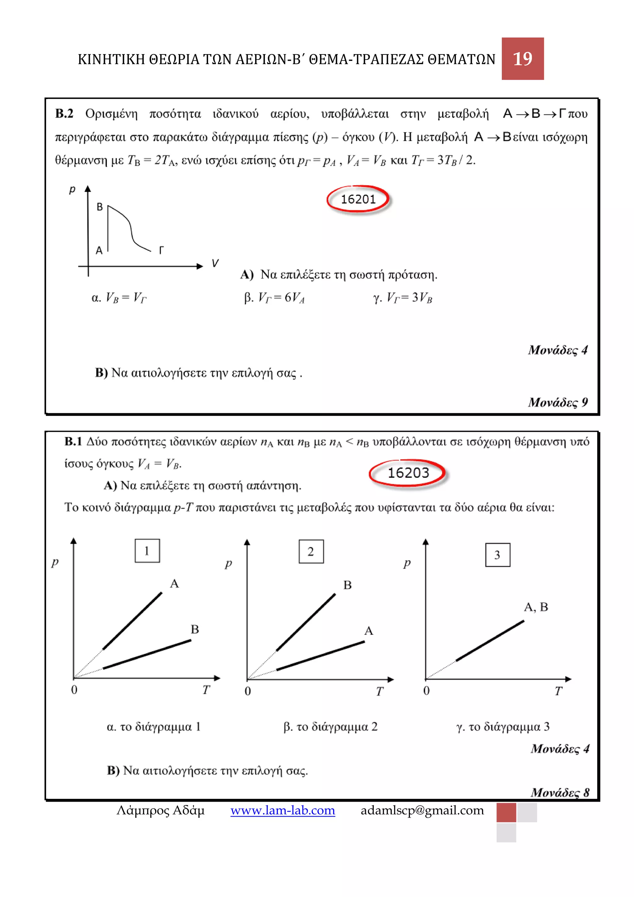 ΚΙΝΗΤΙΚΗ ΘΕΩΡΙΑ ΤΩΝ ΑΕΡΙΩΝ-Β΄ ΘΕΜΑ-ΤΡΑΠΕΖΑΣ ΘΕΜΑΤΩΝ 19 
Λάμπρος Αδάμ www.lam-lab.com adamlscp@gmail.com 
 