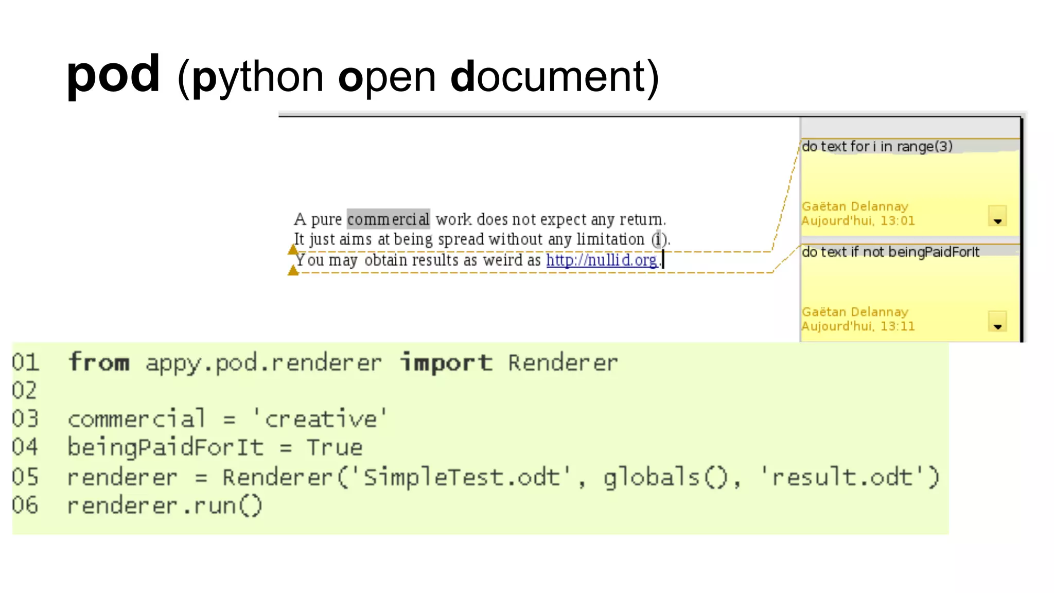 pod (python open document)
 