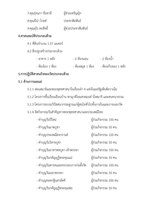 7.คุณรุ่งนภา ขันชาลี ผู้ช่วยเหรัญญิก 
8.คุณนีน่า โกลด์ ประชาสัมพันธ์ 
9.คุณอุไร ตะสิทธิ์ ผู้ช่วยประชาสัมพันธ์ 
4.ศาสนสมบัติประกอบด้วย 
4.1 ที่ดินจานวน 1.57 เอเคอร์ 
4.2 สิ่งปลูกสร้างประกอบด้วย 
- อาคาร 1 หลัง - 2 ห้องนอน - 2 ห้องน้า 
- ห้องโถง 1 ห้อง - ห้องสมุด 1 ห้อง - ห้องเก็บของ 1 หลัง 
5.การปฏิบัติศาสนกิจของวัดประกอบด้วย 
5.1 ด้านการเผยแผ่ 
5.1.1 สอนสมาธิและพระพุทธศาสนาในเรือนจา 4 แห่งในมลรัฐเพ็นซิลวาเนีย 
5.1.2 โครงการขึ้นเรือนเยือนบ้าน พาญาติโยมสวดมนต์ นั่งสมาธิ และสนทนาธรรม 
5.1.3 โครงการอบรมวิปัสสนากรรมฐานแก่ผู้สนใจทั่วไปทั้งภายในและภายนอกวัด 
5.1.4 จัดกิจกรรมวันสาคัญทางพระพุทธศาสนาและประเพณีไทย 
- ทาบุญวันปีใหม่ ผู้ร่วมกิจกรรม 100 คน 
- ทาบุญวันมาฆบูชา ผู้ร่วมกิจกรรม 50 คน 
- ทาบุญประเพณีสงกรานต์ ผู้ร่วมกิจกรรม 120 คน 
- ทาบุญวันวิสาขบูชา ผู้ร่วมกิจกรรม 50 คน 
- ทาบุญวันอาสาฬหบูชา-เข้าพรรษา ผู้ร่วมกิจกรรม 100 คน 
- ทาบุญวันกตัญญูรู้พระคุณแม่ ผู้ร่วมกิจกรรม 35 คน 
- ทาบุญวันสารทและครบรอบการก่อตั้งวัด ผู้ร่วมกิจกรรม 100 คน 
- ทาบุญวันออกพรรษา ผู้ร่วมกิจกรรม 50 คน 
- ทาบุญทอดกฐินสามัคคี ผู้ร่วมกิจกรรม 200 คน 
- ทาบุญวันกตัญญรู้พระคุณพ่อ ผู้ร่วมกิจกรรม 50 คน  