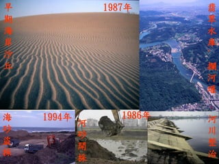 早 期 海 岸 沙 丘 
1987年 
1994年 
海 砂 盜 採 
河 川 整 治 
河 砂 開 採 
翡 翠 水 庫 ˙ 攔 河 堰 
1986年  