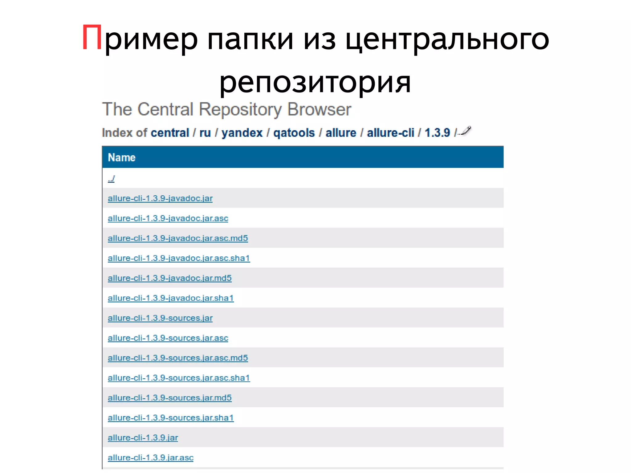 Пример папки из центрального 
репозитория 
 