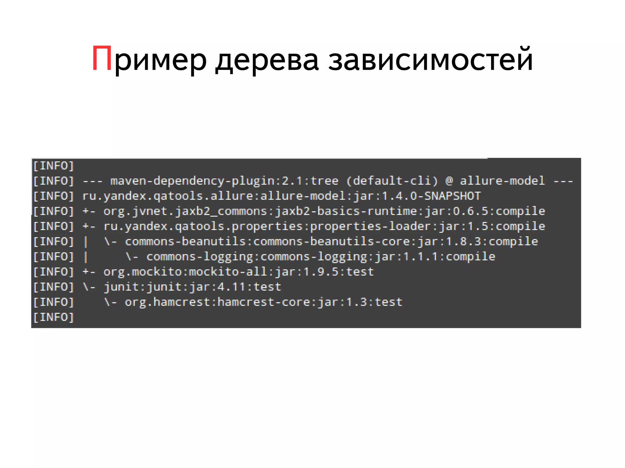 Пример дерева зависимостей 
 