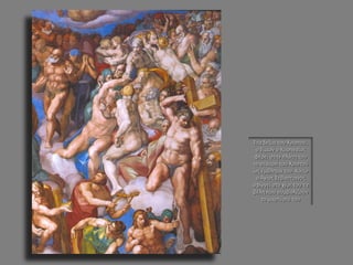 Στα δεξιά του Χριστού, ο Σίμων ο Κυρηναίος φέρει στην πλάτη του το σταυρό του Χριστού ως έμβλημά του. Κάτω ο Άγιος Σεβαστιανός σφίγγει στο χέρι του τα βέλη που συμβολίζουν το μαρτύριό του  