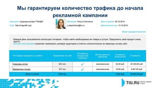 Мы гарантируем количество трафика до начала 
рекламной кампании 
 