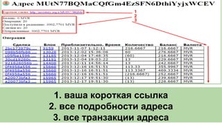 1. ваша короткая ссылка
2. все подробности адреса
3. все транзакции адреса
1
2
3
 