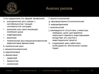 Анализ рисков 
16.12.2014 | web: www.ButurlinovskyLVZ.ru | mail: ButurlinovskyLVZ@gmail.com | tel: +7 (47361) 47-702 | 251 
 