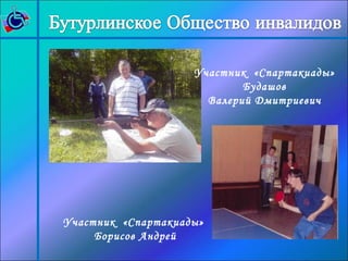 Участник «Спартакиады» 
Будашов 
Валерий Дмитриевич 
Участник «Спартакиады» 
Борисов Андрей 
 