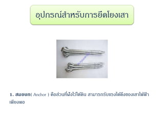 อุปกรณ์สาหรับการยึดโยงเสา
1. สมอบก( Anchor ) คือส่วนที่ฝังไว้ใต้ดิน สามารถรับแรงได้ดึงของเสาไฟฟ้ า
เพียงพอ
 