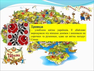Троянда
– улюблена квітка українців, її дбайливо
вирощували під вікнами домівок і вишивали на
сорочках та рушниках, адже ця квітка нагадує
Сонце.
 