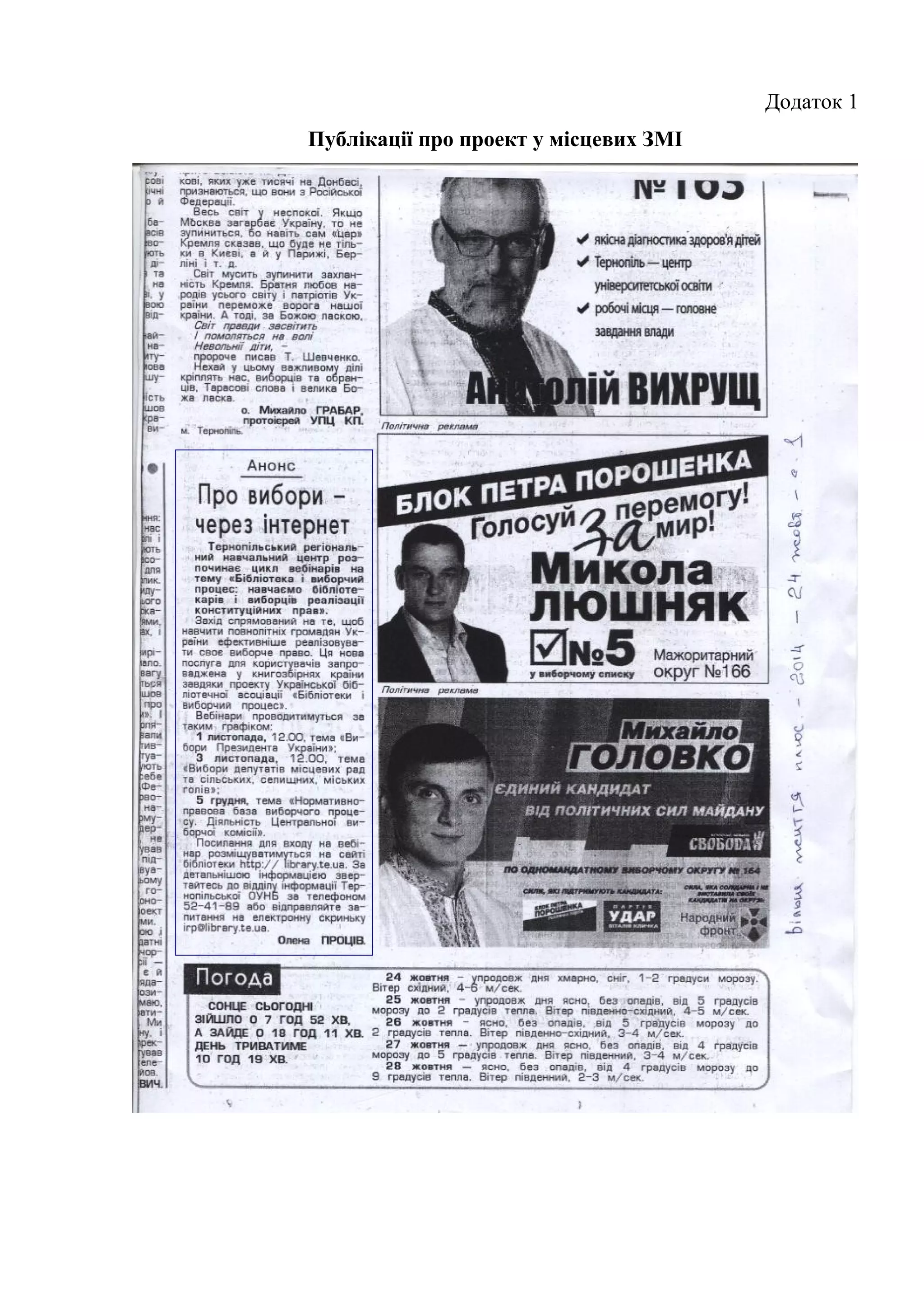 Додаток 1
Публікації про проект у місцевих ЗМІ
 