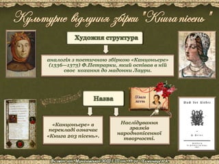 «Канцоньєре» в
перекладі означає
«Книга 203 пісень».
Наслідування
зразків
народнопісенної
творчості.
 