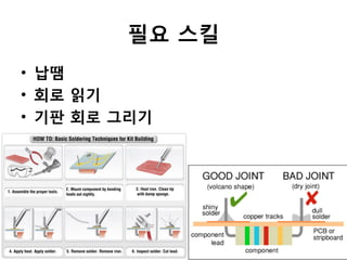 필요 스킬	
  
•  납땜	
  
•  회로 읽기	
  
•  기판 회로 그리기	
  
 