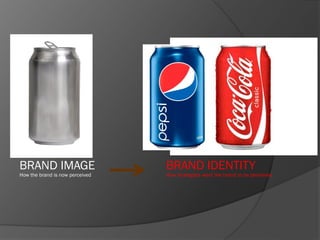 BRAND IMAGE
How the brand is now perceived
BRAND IDENTITY
How strategists want the brand to be perceived
 