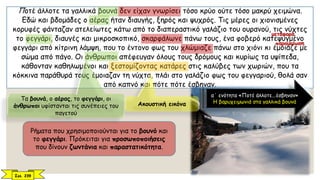 Ποτέ άλλοτε τα γαλλικά βουνά δεν είχαν γνωρίσει τόσο κρύο ούτε τόσο μακρύ χειμώνα.
Εδώ και βδομάδες ο αέρας ήταν διαυγής, ξηρός και ψυχρός. Τις μέρες οι χιονισμένες
κορυφές φάνταζαν ατελείωτες κάτω από το διαπεραστικό γαλάζιο του ουρανού, τις νύχτες
το φεγγάρι, διαυγές και μικροσκοπικό, σκαρφάλωνε πάνω τους, ένα φοβερό κατεψυγμένο
φεγγάρι από κίτρινη λάμψη, που το έντονο φως του χλώμιαζε πάνω στο χιόνι κι έμοιαζε με
σώμα από πάγο. Οι άνθρωποι απέφευγαν όλους τους δρόμους και κυρίως τα υψίπεδα,
κάθονταν καθηλωμένοι και ξεστομίζοντας κατάρες στις καλύβες των χωριών, που τα
κόκκινα παράθυρά τους έμοιαζαν τη νύχτα, πλάι στο γαλάζιο φως του φεγγαριού, θολά σαν
από καπνό και πότε πότε έσβηναν.
α΄ ενότητα «Ποτέ άλλοτε...έσβηναν»
Η βαρυχειμωνιά στα γαλλικά βουνάΑκουστική εικόνα
Ρήματα που χρησιμοποιούνται για το βουνό και
το φεγγάρι. Πρόκειται για προσωποποιήσεις
που δίνουν ζωντάνια και παραστατικότητα.
Τα βουνά, ο αέρας, το φεγγάρι, οι
άνθρωποι υφίστανται τις συνέπειες του
παγετού
Σελ. 239
μεταφορά
παρομοίωση
 