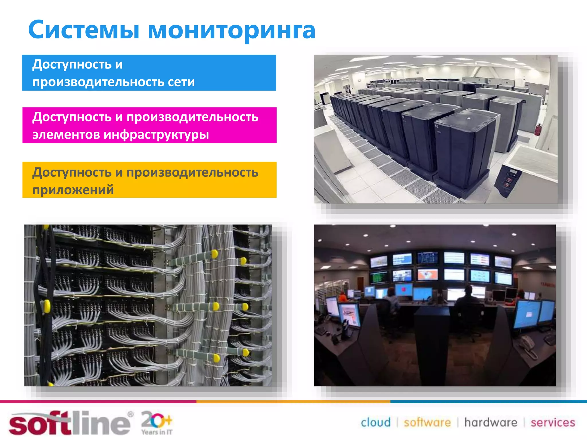 Системы мониторинга
Доступность и
производительность сети
Доступность и производительность
элементов инфраструктуры
Доступность и производительность
приложений
 