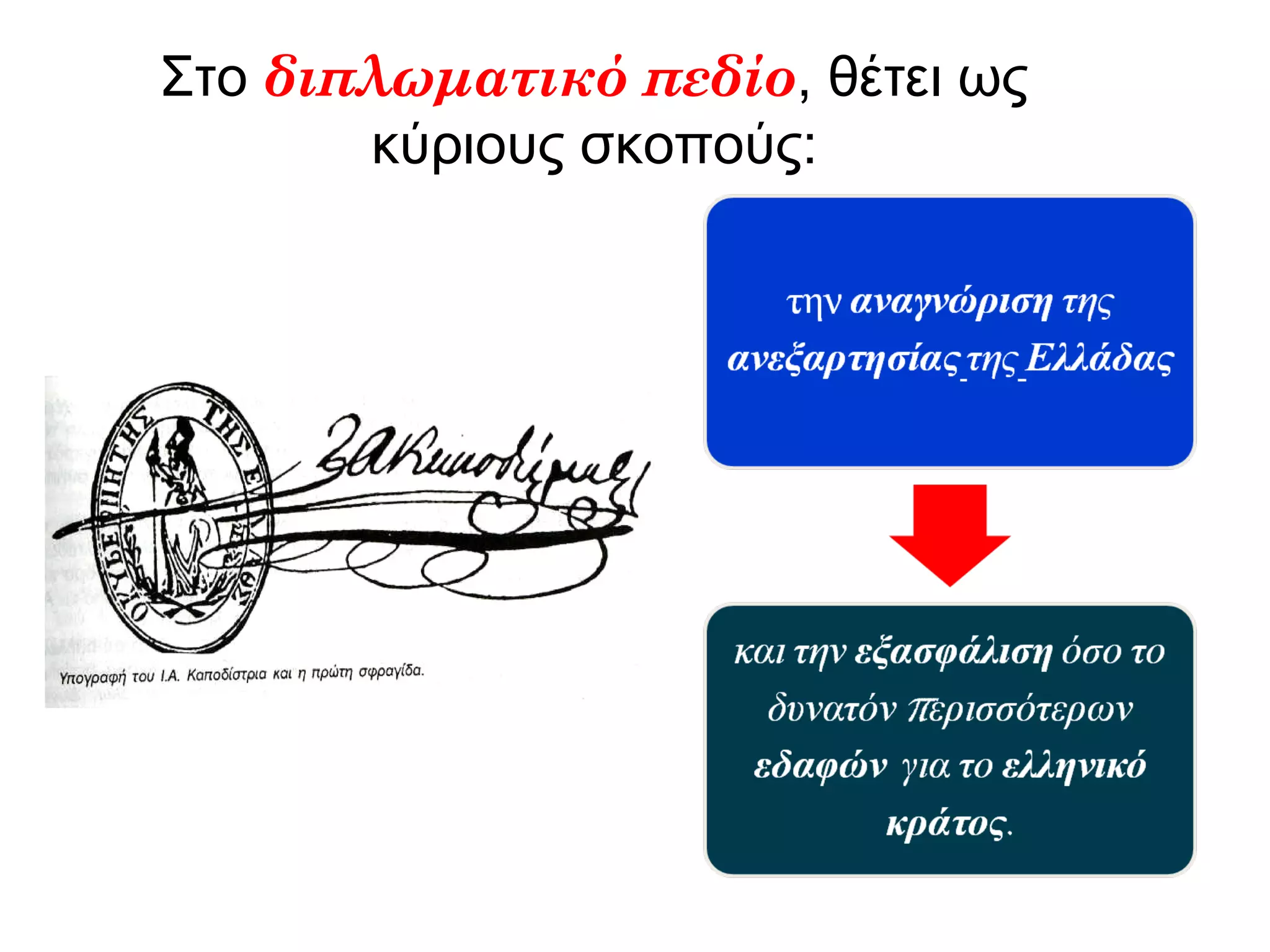 Στο διπλωματικό πεδίο, θέτει ως
κύριους σκοπούς:
 