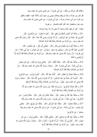 32
‫ﻭﻜﺫﻟﻙ‬َ‫ل‬‫ﹶﺎ‬‫ﻗ‬، ‫ﻤﺎﻟﻙ‬ ‫ﺒﻥ‬ ‫ﻋﺭﺍﻙ‬‫ﹶ‬‫ﺓ‬‫ﺭ‬‫ﻴ‬‫ﺭ‬‫ﻫ‬ ‫ِﻲ‬‫ﺒ‬َ‫ﺃ‬ ‫ﻥ‬‫ﻋ‬‫ﺍﻟﻨﺒﻲ‬ ‫ﻋﻥ‬ ،‫ﻭﺴﻠﻡ‬ ‫ﻋﻠﻴﻪ‬ ‫ﺍﷲ‬ ‫ﺼﻠﻰ‬
‫ﻫ‬ ‫ﻤﻥ‬ ‫ﻜﺎﻥ‬ ‫ﻓﻠﻭ‬‫ﺩ‬‫ﻭﺍﺤ‬ ‫ﺅﻻﺀ‬‫ﺒﺎﺘﻔﺎﻕ‬ ‫ﻓﻜﻴﻑ‬ ، ‫ﻋﻠﻴﻪ‬ ‫ﺜﻼﺜﺔ‬ ‫ﺃﻭﺜﺭ‬ ‫ﺤﻤﻴﺩ‬ ‫ﺒﻥ‬ ‫ﻴﺤﻴﻰ‬ ‫ﺒﺨﻼﻑ‬ ‫ﻴﺤﻜﻡ‬ ‫ﻟﻡ‬
، ‫ﻭﻋﺭﺍﻙ‬ ‫ﺴﻠﻤﺔ‬ ‫ﺃﺒﻲ‬ ‫ﻋﻥ‬ ‫ﺫﻜﺭﻨﺎ‬ ‫ﻤﻥ‬‫ﹶ‬‫ﺓ‬‫ﺭ‬‫ﻴ‬‫ﺭ‬‫ﻫ‬ ‫ِﻲ‬‫ﺒ‬َ‫ﺃ‬ ‫ﻥ‬‫ﻋ‬‫ﺍﻟﻨﺒﻲ‬ ‫ﻋﻥ‬ ،‫ﻭﺴﻠﻡ‬ ‫ﻋﻠﻴﻪ‬ ‫ﺍﷲ‬ ‫ﺼﻠﻰ‬
‫ﺭ‬‫ﺨﺒ‬ ‫ﻭﻫﻭ‬‫ﺽ‬‫ﻤﺴﺘﻔﻴ‬‫ﻭﻏﻴﺭﻫﺎ‬ ، ‫ﺒﺎﻟﺤﺠﺎﺯ‬ ‫ﺍﻟﻌﻠﻡ‬ ‫ﺃﻫل‬ ‫ﻋﻨﺩ‬
‫ﻭﻗﻭﻟﻪ‬:‫ﺼﻠﺒﻪ‬ ‫ﺍﻹﻤﺎﻡ‬ ‫ﻴﻘﻴﻡ‬ ‫ﺃﻥ‬ ‫ﻗﺒل‬‫ﹶ‬‫ﻻ‬‫ﻟﺯﻴﺎﺩﺘﻪ‬ ‫ﻭﺠﻪ‬ ‫ﻭﻻ‬ ‫ﻟﻪ‬ ‫ﻤﻌﻨﻰ‬
211‫ـ‬‫ﹶﺎ‬‫ﻨ‬‫ﹶ‬‫ﺜ‬‫ﺩ‬‫ﺤ‬‫ﻭ‬‫ﺒ‬َ‫ﺃ‬ِ‫ﻥ‬‫ﺎ‬‫ﻤ‬‫ﻴ‬‫ﹾ‬‫ﻟ‬‫ﺍ‬‫ﻡ‬‫ﹶ‬‫ﻜ‬‫ﺤ‬‫ﹾ‬‫ﻟ‬‫ﺍ‬‫ﻥ‬‫ﺒ‬ٍ‫ﻊ‬ِ‫ﻓ‬‫ﹶﺎ‬‫ﻨ‬،َ‫ل‬‫ﹶﺎ‬‫ﻗ‬:‫ﹶﺎ‬‫ﻨ‬‫ﺭ‬‫ﺒ‬‫ﹾ‬‫ﺨ‬َ‫ﺃ‬‫ﺏ‬‫ﻴ‬‫ﻌ‬‫ﹸ‬‫ﺸ‬،ِ‫ﻥ‬‫ﻋ‬‫ﻱ‬ِ‫ﺭ‬‫ﻫ‬‫ﺯ‬‫ﺍﻟ‬،َ‫ل‬‫ﹶﺎ‬‫ﻗ‬:
‫ِﻲ‬‫ﻨ‬‫ﺭ‬‫ﺒ‬‫ﹾ‬‫ﺨ‬َ‫ﺃ‬‫ﻭ‬‫ﺒ‬َ‫ﺃ‬‫ﹶ‬‫ﺔ‬‫ﻤ‬‫ﹶ‬‫ﻠ‬‫ﺴ‬‫ﻥ‬‫ﺒ‬ِ‫ﺩ‬‫ﺒ‬‫ﻋ‬ِ‫ﻥ‬‫ﻤ‬‫ﺤ‬‫ﺭ‬‫ﺍﻟ‬،‫ﻥ‬َ‫ﺃ‬‫ﺎ‬‫ﺒ‬َ‫ﺃ‬‫ﹶ‬‫ﺓ‬‫ﺭ‬‫ﻴ‬‫ﺭ‬‫ﻫ‬‫ﻲ‬ِ‫ﻀ‬‫ﺭ‬‫ﻪ‬‫ﱠ‬‫ﻠ‬‫ﺍﻟ‬‫ﻪ‬‫ﹾ‬‫ﻨ‬‫ﻋ‬،َ‫ل‬‫ﹶﺎ‬‫ﻗ‬:َ‫ل‬‫ﹶﺎ‬‫ﻗ‬ُ‫ل‬‫ﻭ‬‫ﺴ‬‫ﺭ‬ِ‫ﻪ‬‫ﱠ‬‫ﻠ‬‫ﺍﻟ‬‫ﺼﻠﻰ‬
‫ﺍﷲ‬‫ﻭﺴﻠﻡ‬ ‫ﻋﻠﻴﻪ‬:‫ﻥ‬‫ﻤ‬‫ﻙ‬‫ﺭ‬‫ﺩ‬َ‫ﺃ‬‫ﻥ‬ِ‫ﻤ‬ِ‫ﺓ‬‫ﻼ‬‫ﺼ‬‫ﺍﻟ‬‫ﹰ‬‫ﺔ‬‫ﻌ‬‫ﹾ‬‫ﻜ‬‫ﺭ‬‫ﺩ‬‫ﹶ‬‫ﻘ‬‫ﹶ‬‫ﻓ‬‫ﻙ‬‫ﺭ‬‫ﺩ‬َ‫ﺃ‬‫ﹶ‬‫ﺓ‬‫ﻼ‬‫ﺼ‬‫ﺍﻟ‬
212‫ـ‬‫ﹶﺎ‬‫ﻨ‬‫ﹶ‬‫ﺜ‬‫ﺩ‬‫ﺤ‬‫ﺏ‬‫ﻭ‬‫ﻴ‬َ‫ﺃ‬‫ﻥ‬‫ﺒ‬‫ﻥ‬‫ﺎ‬‫ﻤ‬‫ﻴ‬‫ﹶ‬‫ﻠ‬‫ﺴ‬ِ‫ﻥ‬‫ﺒ‬ٍ‫ل‬‫ِﻼ‬‫ﺒ‬،َ‫ل‬‫ﹶﺎ‬‫ﻗ‬:‫ِﻲ‬‫ﻨ‬‫ﹶ‬‫ﺜ‬‫ﺩ‬‫ﺤ‬‫ﻭ‬‫ﺒ‬َ‫ﺃ‬ٍ‫ﺭ‬‫ﹾ‬‫ﻜ‬‫ﺒ‬،‫ﻥ‬‫ﻋ‬‫ﻥ‬‫ﺎ‬‫ﻤ‬‫ﻴ‬‫ﹶ‬‫ﻠ‬‫ﺴ‬،َ‫ل‬‫ﹶﺎ‬‫ﻗ‬:
‫ِﻲ‬‫ﻨ‬‫ﺭ‬‫ﺒ‬‫ﹾ‬‫ﺨ‬َ‫ﺃ‬‫ﺩ‬‫ﻴ‬‫ﺒ‬‫ﻋ‬ِ‫ﻪ‬‫ﱠ‬‫ﻠ‬‫ﺍﻟ‬‫ﻥ‬‫ﺒ‬‫ﺭ‬‫ﻤ‬‫ﻋ‬،‫ﻰ‬‫ﻴ‬‫ﺤ‬‫ﻴ‬‫ﻭ‬‫ﻥ‬‫ﺒ‬‫ﺴ‬ٍ‫ﺩ‬‫ِﻴ‬‫ﻌ‬،‫ﺱ‬‫ﹸ‬‫ﻨ‬‫ﻭ‬‫ﻴ‬‫ﻭ‬،ِ‫ﻥ‬‫ﻋ‬ِ‫ﻥ‬‫ﺒ‬‫ﺍ‬ٍ‫ﺏ‬‫ﺎ‬‫ﻬ‬ِ‫ﺸ‬،‫ﻥ‬‫ﻋ‬‫ِﻲ‬‫ﺒ‬َ‫ﺃ‬‫ﹶ‬‫ﺔ‬‫ﻤ‬‫ﹶ‬‫ﻠ‬‫ﺴ‬،‫ﻥ‬‫ﻋ‬
‫ِﻲ‬‫ﺒ‬َ‫ﺃ‬‫ﹶ‬‫ﺓ‬‫ﺭ‬‫ﻴ‬‫ﺭ‬‫ﻫ‬،‫ﻥ‬َ‫ﺃ‬َ‫ل‬‫ﻭ‬‫ﺴ‬‫ﺭ‬ِ‫ﻪ‬‫ﱠ‬‫ﻠ‬‫ﺍﻟ‬َ‫ل‬‫ﹶﺎ‬‫ﻗ‬ ‫ﻭﺴﻠﻡ‬ ‫ﻋﻠﻴﻪ‬ ‫ﺍﷲ‬ ‫ﺼﻠﻰ‬:‫ﻥ‬‫ﻤ‬‫ﻙ‬‫ﺭ‬‫ﺩ‬َ‫ﺃ‬‫ﻥ‬ِ‫ﻤ‬ِ‫ﺓ‬‫ﻼ‬‫ﺼ‬‫ﺍﻟ‬‫ﹰ‬‫ﺔ‬‫ﻌ‬‫ﹾ‬‫ﻜ‬‫ﺭ‬‫ﺩ‬‫ﹶ‬‫ﻘ‬‫ﹶ‬‫ﻓ‬‫ﻙ‬‫ﺭ‬‫ﺩ‬َ‫ﺃ‬‫ﱠ‬‫ﻻ‬ِ‫ﺇ‬
‫ﻥ‬َ‫ﺃ‬‫ﻲ‬ِ‫ﻀ‬‫ﹾ‬‫ﻘ‬‫ﻴ‬‫ﺎ‬‫ﻤ‬‫ﻪ‬‫ﹶ‬‫ﺘ‬‫ﹶﺎ‬‫ﻓ‬
213‫ـ‬‫ﹶﺎ‬‫ﻨ‬‫ﹶ‬‫ﺜ‬‫ﺩ‬‫ﺤ‬‫ﺩ‬‫ﺒ‬‫ﻋ‬ِ‫ﻪ‬‫ﱠ‬‫ﻠ‬‫ﺍﻟ‬،َ‫ل‬‫ﹶﺎ‬‫ﻗ‬:‫ﹶﺎ‬‫ﻨ‬‫ﹶ‬‫ﺜ‬‫ﺩ‬‫ﺤ‬‫ﹸ‬‫ﺙ‬‫ﻴ‬‫ﱠ‬‫ﻠ‬‫ﺍﻟ‬،َ‫ل‬‫ﹶﺎ‬‫ﻗ‬:‫ِﻲ‬‫ﻨ‬‫ﹶ‬‫ﺜ‬‫ﺩ‬‫ﺤ‬‫ﺩ‬‫ِﻴ‬‫ﺯ‬‫ﻴ‬‫ﻥ‬‫ﺒ‬ِ‫ﺩ‬‫ﺎ‬‫ﻬ‬‫ﹾ‬‫ﻟ‬‫ﺍ‬،ِ‫ﻥ‬‫ﻋ‬ِ‫ﻥ‬‫ﺒ‬‫ﺍ‬ٍ‫ﺏ‬‫ﺎ‬‫ﻬ‬ِ‫ﺸ‬
،‫ﻥ‬‫ﻋ‬‫ِﻲ‬‫ﺒ‬َ‫ﺃ‬‫ﹶ‬‫ﺔ‬‫ﻤ‬‫ﹶ‬‫ﻠ‬‫ﺴ‬،‫ﻥ‬‫ﻋ‬‫ِﻲ‬‫ﺒ‬َ‫ﺃ‬‫ﹶ‬‫ﺓ‬‫ﺭ‬‫ﻴ‬‫ﺭ‬‫ﻫ‬،َ‫ل‬‫ﹶﺎ‬‫ﻗ‬:‫ﹸ‬‫ﺕ‬‫ﻌ‬ِ‫ﻤ‬‫ﺴ‬َ‫ل‬‫ﻭ‬‫ﺴ‬‫ﺭ‬ِ‫ﻪ‬‫ﱠ‬‫ﻠ‬‫ﺍﻟ‬َ‫ل‬‫ﹶﺎ‬‫ﻗ‬ ‫ﻭﺴﻠﻡ‬ ‫ﻋﻠﻴﻪ‬ ‫ﺍﷲ‬ ‫ﺼﻠﻰ‬:‫ﻥ‬‫ﻤ‬
‫ﻙ‬‫ﺭ‬‫ﺩ‬َ‫ﺃ‬‫ﻥ‬ِ‫ﻤ‬ِ‫ﺓ‬‫ﻼ‬‫ﺼ‬‫ﺍﻟ‬‫ﹰ‬‫ﺔ‬‫ﻌ‬‫ﹾ‬‫ﻜ‬‫ﺭ‬‫ﺩ‬‫ﹶ‬‫ﻘ‬‫ﹶ‬‫ﻓ‬‫ﻙ‬‫ﺭ‬‫ﺩ‬َ‫ﺃ‬‫ﹶ‬‫ﺓ‬‫ﻼ‬‫ﺼ‬‫ﺍﻟ‬
214‫ـ‬‫ﹶﺎ‬‫ﻨ‬‫ﹶ‬‫ﺜ‬‫ﺩ‬‫ﺤ‬‫ﺩ‬‫ﻤ‬‫ﺤ‬‫ﻤ‬‫ﻥ‬‫ﺒ‬ٍ‫ل‬ِ‫ﺘ‬‫ﹶﺎ‬‫ﻘ‬‫ﻤ‬،َ‫ل‬‫ﹶﺎ‬‫ﻗ‬:‫ﹶﺎ‬‫ﻨ‬َ‫ﺄ‬‫ﺒ‬‫ﹾ‬‫ﻨ‬َ‫ﺃ‬‫ﺩ‬‫ﺒ‬‫ﻋ‬ِ‫ﻪ‬‫ﱠ‬‫ﻠ‬‫ﺍﻟ‬،َ‫ل‬‫ﹶﺎ‬‫ﻗ‬:‫ﹶﺎ‬‫ﻨ‬‫ﺭ‬‫ﺒ‬‫ﹾ‬‫ﺨ‬َ‫ﺃ‬‫ﺱ‬‫ﹸ‬‫ﻨ‬‫ﻭ‬‫ﻴ‬،ِ‫ﻥ‬‫ﻋ‬‫ﻱ‬ِ‫ﺭ‬‫ﻫ‬‫ﺯ‬‫ﺍﻟ‬
،َ‫ل‬‫ﹶﺎ‬‫ﻗ‬:‫ﹶﺎ‬‫ﻨ‬‫ﺭ‬‫ﺒ‬‫ﹾ‬‫ﺨ‬َ‫ﺃ‬‫ﻭ‬‫ﺒ‬َ‫ﺃ‬‫ﹶ‬‫ﺔ‬‫ﻤ‬‫ﹶ‬‫ﻠ‬‫ﺴ‬‫ﻥ‬‫ﺒ‬ِ‫ﺩ‬‫ﺒ‬‫ﻋ‬ِ‫ﻥ‬‫ﻤ‬‫ﺤ‬‫ﺭ‬‫ﺍﻟ‬،‫ﻥ‬َ‫ﺃ‬‫ﺎ‬‫ﺒ‬َ‫ﺃ‬‫ﹶ‬‫ﺓ‬‫ﺭ‬‫ﻴ‬‫ﺭ‬‫ﻫ‬‫ﻲ‬ِ‫ﻀ‬‫ﺭ‬‫ﻪ‬‫ﱠ‬‫ﻠ‬‫ﺍﻟ‬‫ﻪ‬‫ﹾ‬‫ﻨ‬‫ﻋ‬،َ‫ل‬‫ﹶﺎ‬‫ﻗ‬:‫ﹸ‬‫ﺕ‬‫ﻌ‬ِ‫ﻤ‬‫ﺴ‬َ‫ل‬‫ﻭ‬‫ﺴ‬‫ﺭ‬
ِ‫ﻪ‬‫ﱠ‬‫ﻠ‬‫ﺍﻟ‬‫ﻭﺴﻠﻡ‬ ‫ﻋﻠﻴﻪ‬ ‫ﺍﷲ‬ ‫ﺼﻠﻰ‬،ُ‫ل‬‫ﹸﻭ‬‫ﻘ‬‫ﻴ‬:‫ﻥ‬‫ﻤ‬‫ﻙ‬‫ﺭ‬‫ﺩ‬َ‫ﺃ‬‫ﻥ‬ِ‫ﻤ‬ِ‫ﺓ‬‫ﻼ‬‫ﺼ‬‫ﺍﻟ‬‫ﹰ‬‫ﺔ‬‫ﻌ‬‫ﹾ‬‫ﻜ‬‫ﺭ‬‫ﹰ‬‫ﺓ‬‫ﺩ‬ِ‫ﺤ‬‫ﺍ‬‫ﻭ‬‫ﺩ‬‫ﹶ‬‫ﻘ‬‫ﹶ‬‫ﻓ‬‫ﺎ‬‫ﻬ‬‫ﹶ‬‫ﻜ‬‫ﺭ‬‫ﺩ‬َ‫ﺃ‬
215‫ـ‬َ‫ل‬‫ﹶﺎ‬‫ﻗ‬‫ﺩ‬‫ﻤ‬‫ﺤ‬‫ﻤ‬‫ﻱ‬ِ‫ﺭ‬‫ﻫ‬‫ﺯ‬‫ﺍﻟ‬:‫ﻯ‬‫ﺭ‬‫ﹶ‬‫ﻨ‬‫ﻭ‬‫ﺎ‬‫ﻤ‬ِ‫ﻟ‬‫ﹶﺎ‬‫ﻨ‬‫ﹶ‬‫ﻐ‬‫ﹶ‬‫ﻠ‬‫ﺒ‬‫ﻥ‬‫ﻋ‬ِ‫ل‬‫ﻭ‬‫ﺴ‬‫ﺭ‬ِ‫ﻪ‬‫ﱠ‬‫ﻠ‬‫ﺍﻟ‬‫ﻭﺴﻠﻡ‬ ‫ﻋﻠﻴﻪ‬ ‫ﺍﷲ‬ ‫ﺼﻠﻰ‬‫ﻪ‬‫ﱠ‬‫ﻨ‬َ‫ﺃ‬:
‫ﻥ‬‫ﻤ‬‫ﻙ‬‫ﺭ‬‫ﺩ‬َ‫ﺃ‬‫ﻥ‬ِ‫ﻤ‬‫ﹾ‬‫ﻟ‬‫ﺍ‬ِ‫ﺔ‬‫ﻌ‬‫ﻤ‬‫ﺠ‬‫ﹰ‬‫ﺔ‬‫ﻌ‬‫ﹾ‬‫ﻜ‬‫ﺭ‬‫ﹰ‬‫ﺓ‬‫ﺩ‬ِ‫ﺤ‬‫ﺍ‬‫ﻭ‬‫ﺩ‬‫ﹶ‬‫ﻘ‬‫ﹶ‬‫ﻓ‬‫ﻙ‬‫ﺭ‬‫ﺩ‬َ‫ﺃ‬
216‫ـ‬‫ﹶﺎ‬‫ﻨ‬‫ﹶ‬‫ﺜ‬‫ﺩ‬‫ﺤ‬‫ﺩ‬‫ﺒ‬‫ﻋ‬ِ‫ﻪ‬‫ﱠ‬‫ﻠ‬‫ﺍﻟ‬‫ﻥ‬‫ﺒ‬ٍ‫ﺩ‬‫ﻤ‬‫ﺤ‬‫ﻤ‬،َ‫ل‬‫ﹶﺎ‬‫ﻗ‬:‫ﹶﺎ‬‫ﻨ‬‫ﹶ‬‫ﺜ‬‫ﺩ‬‫ﺤ‬‫ﻥ‬‫ﺎ‬‫ﻤ‬‫ﹾ‬‫ﺜ‬‫ﻋ‬‫ﻥ‬‫ﺒ‬‫ﺭ‬‫ﻤ‬‫ﻋ‬،َ‫ل‬‫ﹶﺎ‬‫ﻗ‬:‫ﹶﺎ‬‫ﻨ‬‫ﹶ‬‫ﺜ‬‫ﺩ‬‫ﺤ‬‫ﺱ‬‫ﹸ‬‫ﻨ‬‫ﻭ‬‫ﻴ‬،ِ‫ﻥ‬‫ﻋ‬
‫ﻱ‬ِ‫ﺭ‬‫ﻫ‬‫ﺯ‬‫ﺍﻟ‬،‫ﻥ‬‫ﻋ‬‫ِﻲ‬‫ﺒ‬َ‫ﺃ‬‫ﹶ‬‫ﺔ‬‫ﻤ‬‫ﹶ‬‫ﻠ‬‫ﺴ‬،‫ﻥ‬‫ﻋ‬‫ِﻲ‬‫ﺒ‬َ‫ﺃ‬‫ﹶ‬‫ﺓ‬‫ﺭ‬‫ﻴ‬‫ﺭ‬‫ﻫ‬،‫ﻥ‬‫ﻋ‬ِ‫ل‬‫ﻭ‬‫ﺴ‬‫ﺭ‬ِ‫ﻪ‬‫ﱠ‬‫ﻠ‬‫ﺍﻟ‬‫ﺼﻠﻰ‬‫ﻭﺴﻠﻡ‬ ‫ﻋﻠﻴﻪ‬ ‫ﺍﷲ‬‫ﻪ‬‫ﹶ‬‫ﻠ‬‫ﹾ‬‫ﺜ‬ِ‫ﻤ‬
217‫ـ‬‫ﹶﺎ‬‫ﻨ‬‫ﹶ‬‫ﺜ‬‫ﺩ‬‫ﺤ‬‫ﺩ‬‫ﻭ‬‫ﻤ‬‫ﺤ‬‫ﻤ‬،َ‫ل‬‫ﹶﺎ‬‫ﻗ‬:‫ﹶﺎ‬‫ﻨ‬‫ﹶ‬‫ﺜ‬‫ﺩ‬‫ﺤ‬‫ﺩ‬‫ﺒ‬‫ﻋ‬ِ‫ﻕ‬‫ﺍ‬‫ﺯ‬‫ﺭ‬‫ﺍﻟ‬،َ‫ل‬‫ﹶﺎ‬‫ﻗ‬:‫ﹶﺎ‬‫ﻨ‬‫ﹶ‬‫ﺜ‬‫ﺩ‬‫ﺤ‬‫ﻥ‬‫ﺒ‬‫ﺍ‬ٍ‫ﺞ‬‫ﻴ‬‫ﺭ‬‫ﺠ‬،َ‫ل‬‫ﹶﺎ‬‫ﻗ‬:‫ِﻲ‬‫ﻨ‬‫ﹶ‬‫ﺜ‬‫ﺩ‬‫ﺤ‬
‫ﻥ‬‫ﺒ‬‫ﺍ‬ٍ‫ﺏ‬‫ﺎ‬‫ﻬ‬ِ‫ﺸ‬،‫ﻥ‬‫ﻋ‬‫ِﻲ‬‫ﺒ‬َ‫ﺃ‬‫ﹶ‬‫ﺔ‬‫ﻤ‬‫ﹶ‬‫ﻠ‬‫ﺴ‬،‫ﻥ‬‫ﻋ‬‫ِﻲ‬‫ﺒ‬َ‫ﺃ‬‫ﹶ‬‫ﺓ‬‫ﺭ‬‫ﻴ‬‫ﺭ‬‫ﻫ‬،‫ﻥ‬‫ﻋ‬ِ‫ل‬‫ﻭ‬‫ﺴ‬‫ﺭ‬ِ‫ﻪ‬‫ﱠ‬‫ﻠ‬‫ﺍﻟ‬‫ﻭﺴﻠﻡ‬ ‫ﻋﻠﻴﻪ‬ ‫ﺍﷲ‬ ‫ﺼﻠﻰ‬‫ﹶ‬‫ﺫ‬‫ﻬ‬ِ‫ﺒ‬‫ﺍ‬
‫ﺭ‬‫ﻤ‬‫ﻌ‬‫ﻤ‬‫ﻭ‬،ِ‫ﻥ‬‫ﻋ‬‫ﻱ‬ِ‫ﺭ‬‫ﻫ‬‫ﺯ‬‫ﺍﻟ‬
218‫ـ‬‫ﹶﺎ‬‫ﻨ‬‫ﹶ‬‫ﺜ‬‫ﺩ‬‫ﺤ‬‫ﺩ‬‫ﺒ‬‫ﻋ‬ِ‫ﻪ‬‫ﱠ‬‫ﻠ‬‫ﺍﻟ‬‫ﻥ‬‫ﺒ‬ٍ‫ﺢ‬ِ‫ﻟ‬‫ﺎ‬‫ﺼ‬،َ‫ل‬‫ﹶﺎ‬‫ﻗ‬:‫ِﻲ‬‫ﻨ‬‫ﹶ‬‫ﺜ‬‫ﺩ‬‫ﺤ‬‫ﹸ‬‫ﺙ‬‫ﻴ‬‫ﱠ‬‫ﻠ‬‫ﺍﻟ‬،َ‫ل‬‫ﹶﺎ‬‫ﻗ‬:‫ِﻲ‬‫ﻨ‬‫ﹶ‬‫ﺜ‬‫ﺩ‬‫ﺤ‬‫ﺱ‬‫ﹸ‬‫ﻨ‬‫ﻭ‬‫ﻴ‬،ِ‫ﻥ‬‫ﻋ‬ِ‫ﻥ‬‫ﺒ‬‫ﺍ‬
ٍ‫ﺏ‬‫ﺎ‬‫ﻬ‬ِ‫ﺸ‬،َ‫ل‬‫ﹶﺎ‬‫ﻗ‬:‫ِﻲ‬‫ﻨ‬‫ﺭ‬‫ﺒ‬‫ﹾ‬‫ﺨ‬َ‫ﺃ‬‫ﻭ‬‫ﺒ‬َ‫ﺃ‬‫ﹶ‬‫ﺔ‬‫ﻤ‬‫ﹶ‬‫ﻠ‬‫ﺴ‬،‫ﻥ‬َ‫ﺃ‬‫ﺎ‬‫ﺒ‬َ‫ﺃ‬‫ﹶ‬‫ﺓ‬‫ﺭ‬‫ﻴ‬‫ﺭ‬‫ﻫ‬،‫ﻩ‬‫ﺭ‬‫ﺒ‬‫ﹾ‬‫ﺨ‬َ‫ﺃ‬،َ‫ل‬‫ﹶﺎ‬‫ﻗ‬:‫ﹸ‬‫ﺕ‬‫ﻌ‬ِ‫ﻤ‬‫ﺴ‬‫ﺭ‬َ‫ل‬‫ﻭ‬‫ﺴ‬ِ‫ﻪ‬‫ﱠ‬‫ﻠ‬‫ﺍﻟ‬‫ﺍﷲ‬ ‫ﺼﻠﻰ‬
‫ﻭﺴﻠﻡ‬ ‫ﻋﻠﻴﻪ‬،ُ‫ل‬‫ﹸﻭ‬‫ﻘ‬‫ﻴ‬:‫ﻥ‬‫ﻤ‬‫ﻙ‬‫ﺭ‬‫ﺩ‬َ‫ﺃ‬‫ﻥ‬ِ‫ﻤ‬ِ‫ﺓ‬‫ﻼ‬‫ﺼ‬‫ﺍﻟ‬‫ﹰ‬‫ﺔ‬‫ﻌ‬‫ﹾ‬‫ﻜ‬‫ﺭ‬‫ﺩ‬‫ﹶ‬‫ﻘ‬‫ﹶ‬‫ﻓ‬‫ﻙ‬‫ﺭ‬‫ﺩ‬َ‫ﺃ‬
 