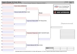 1
2
3
4
5
6
7
8
9
10
11
12
13
14
15
16
судьи:
(c)sportdata GmbH & Co KG 2000-2015(2015-01-17 18:48) -WKF Approved- v 8.1.0 build 1 Лицензия: Sanker Karate Club Belarus (expire 2017-08-15)
Татами Категория
1/1
Кумитэ Юноши 12-13 лет +52 кг
Минская Городская Лига Каратэ сезона 2014-2015 — 3-й этап «Открытый Чемпионат и Первенство ОО ВКиТ «...
Финал
Сурунтович Максим (МОО "СК "Юниор",BLR)
Гринчик Максим (ФСК "Волат",BLR)
Атрашкевич Владислав (ООВКТ "ХАГАКУРЭ",BLR)
Кучин Никита (SANGA,BLR)
Леончик Артём (ФСК "Волат",BLR)
[Первоначальный]
 