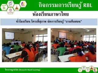 โครงงานฐานวิจัย (Research-Based Learning)
กิจกรรมการเรียนรู้ RBL
ชั่วโมงเรียน โครงสี่สุภาพ จัดการเรียนรู้ “ถามคือสอน”
ห้องเรียนภาษาไทย
โครงงานฐานวิจัย (Research-Based Learning)
 
