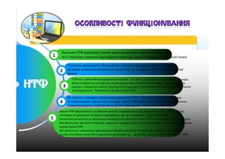 1
Оскільки НТФ відтворює умови реально діючого підприємства,
то її структура повинна відповідати структурі малого підприємства даної галузі
Структура організації й об'єм роботи з кожного функціонального напрямку
дозволяє визначити оптимальне число осіб, що працюють НТФ і скласти штатний
розпис
2
НТФ не є самостійною юридичною особою. Це одне з підрозділів навчального закладу.
3
НТФ не є самостійною юридичною особою. Це одне з підрозділів навчального закладу.
Вона створюється на підставі наказу директора навчального закладу, у наказі проголо-
шується створення нового структурного підрозділу і призначається його керівник, а також
затверджується Положення про діяльність НТФ
Всі питання, пов'язані з фінансовою діяльністю НТФ і звітністю, вирішуються разом
із керівництвом навчального закладу. Майно НТФ формується на основі матеріальних
і грошових коштів, закріплених за даним підрозділом навчального закладу
4
5
Кошти НТФ формуються за рахунок коштів, перерахувань від надання послуг; прибутків від
господарчої діяльності й інших надходжень, що не суперечать Статуту училища.
Кошти витрачаються на зміцнення матеріально-технічної бази НТФ і розв'язання мети і завдань.
Вся фінансова звітність готується, візується і представляється в бухгалтерію училища виконавчим
директором НТФ .
Уся діяльність навчально-тренувальної фірми пов'язана з її функціонуванням, тим або
іншим способом може бути віднесена до витрат, що дозволяє довести неприбутковість НТФ.
 