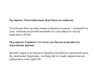9-р зарчим: Үндэстний цөөнх буюу бусад хэл ашиглах
Үзэл бодлоо бичгээр юмуу амаар илэрхийлсэн алиныг ч тодорхой хэл
дээр , ялангуяа үндэстний цөөнхийн хэл дээр хийгдсэн гэдгээр
хориглож үл болно.
10-р зарчим: Гуравдагч этгээдээс үзэл бодлоо илэрхийлэхэд
хөндлөнгөөс оролцох
Засгийн газрууд үзэл бодлоо илэрхийлэхгүй байлгах зорилготой хууль
бус ажиллагааг буруушаах, гэм буруутай этгээдийг мөрдөн шалгах,
хариуцлагад татах үүрэгтэй.
 
