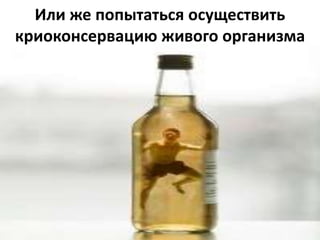 Или же попытаться осуществить
криоконсервацию живого организма
 