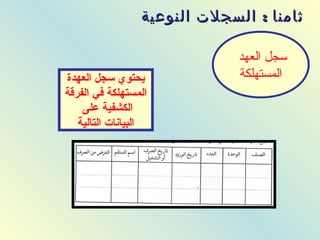 ‫العهد‬ ‫سجل‬
‫المستهلكة‬
:‫النوعية‬ ‫السجلت‬ ‫ثامنا‬:‫النوعية‬ ‫السجلت‬ ‫ثامنا‬
‫العهدة‬ ‫سجل‬ ‫يحتوي‬
‫الفرقة‬ ‫في‬ ‫المستهلكة‬
‫على‬ ‫الكشفية‬
‫التالية‬ ‫البيانات‬
 