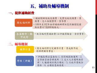 五、補助及輔導機制五、補助及輔導機制
一、提供補助經費一、提供補助經費
二、輔導機制
11
 