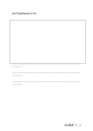 ประโยชน์ของอากาศ
………………………………………………………………………
…………
………………………………………………………………………
…………
………………………………………………………………………
…………
ช่วงชั้นที่ 1 - 33
 