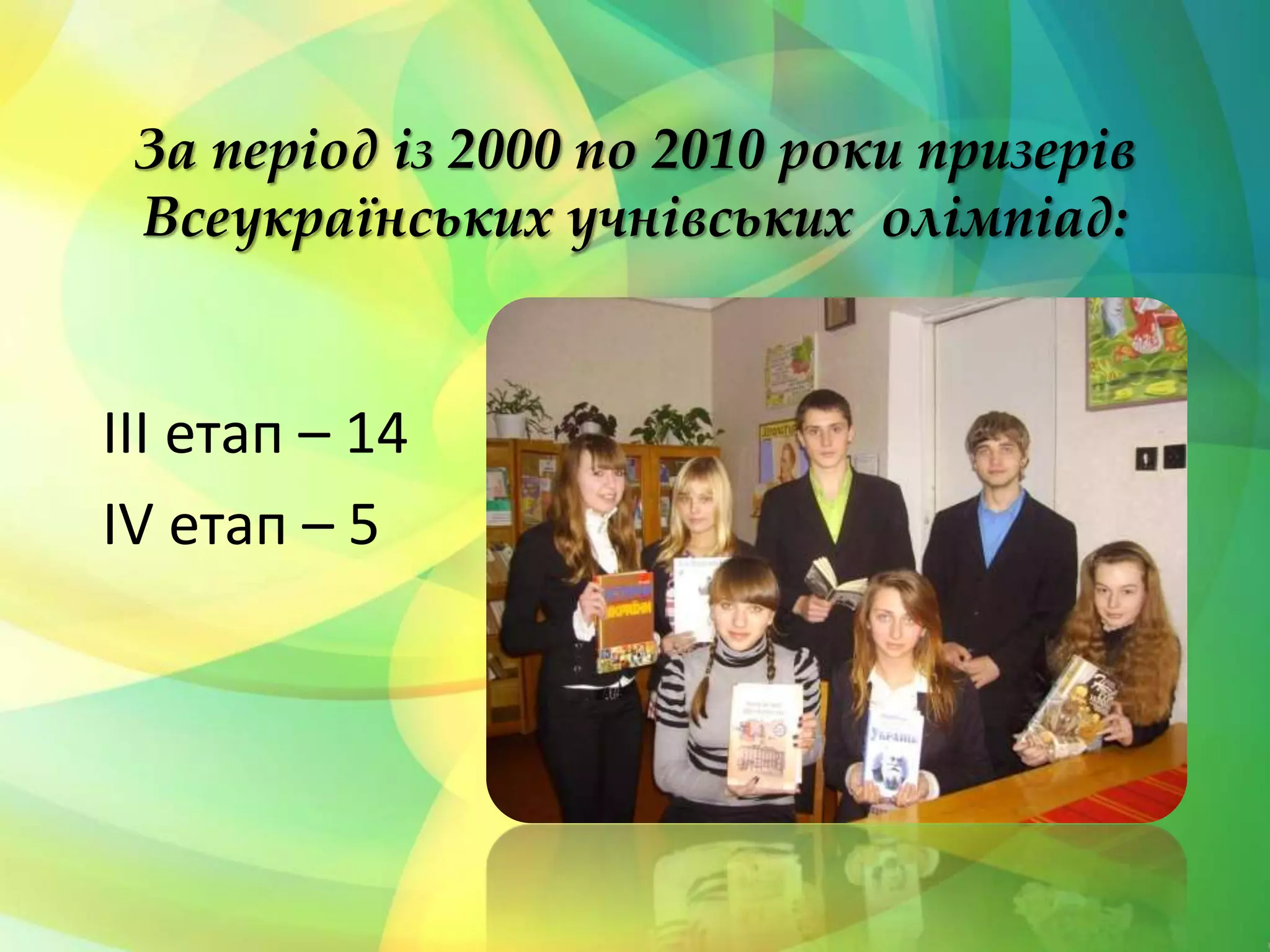 За період із 2000 по 2010 роки призерів
Всеукраїнських учнівських олімпіад:
ІІІ етап – 14
IV етап – 5
 