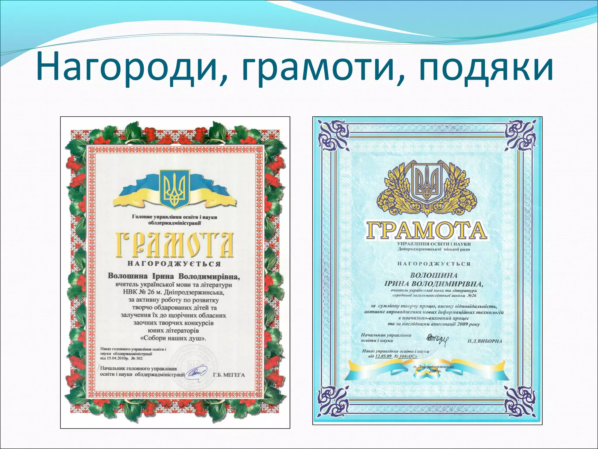 Нагороди, грамоти, подяки
 