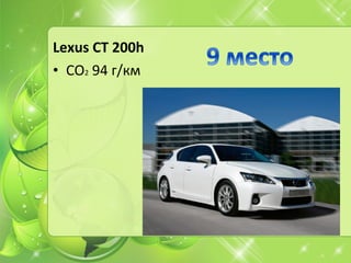 Lexus CT 200h
• CO2 94 г/км
 