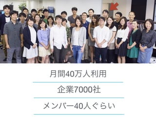 月間40万人利用
企業7000社
メンバー40人ぐらい
 