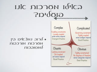 ‫אנו‬ ‫מערכות‬ ‫באילו‬
?‫פועלים‬
•‫בין‬ ‫נמצאים‬ ‫לרוב‬
‫מורכבות‬ ‫מערכות‬
‫למסובכות‬
 
