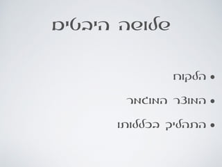 ‫היבטים‬ ‫שלושה‬
•‫הלקוח‬
•‫המוגמר‬ ‫המוצר‬
•‫בכללותו‬ ‫התהליך‬
 